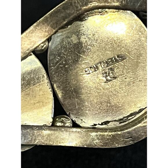 Signed Navajo Sterling Silver Amber Gemstone Cuff Bracelet 925 Native American - Picture 7 of 15